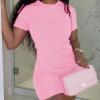Nisdediwo Athletic Shirts For Womens Two Piece Summer Plus Size Round Neck T-Shirt Tops Biker Shorts Gym Workout Tracksuit, 3X-Large, 01-pink view 4