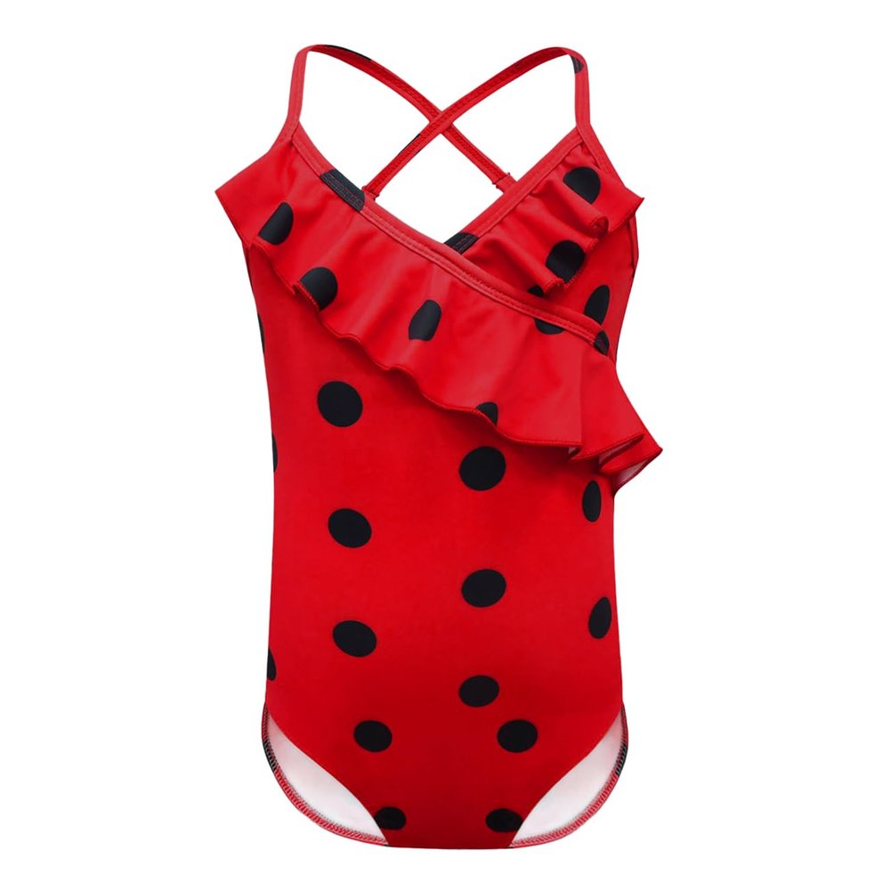 Dressy Daisy Little Girls Ladybug Red & Black Polka Dots One Piece Bathing Suit Swimsuit Swimwear Size 4-5T 094