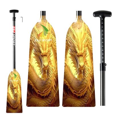 Z&J SPORT Adjustable Dragon Boat Paddle, IDBF Approved Carbon Fiber Paddle, Dragon Graphic Paddle with Adjuster for Dragon Boat Race with Adjustable T Handle (LON02)