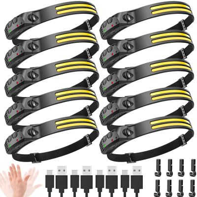 FLUEFOWL New LED Headlamp Rechargeable, 230 COB Super Bright Head Lights for Forehead, 6Mode Hard Hat Light for Adults, USB C Headband Flashlight for Work, Hiking, Running, Camping (10Pack)