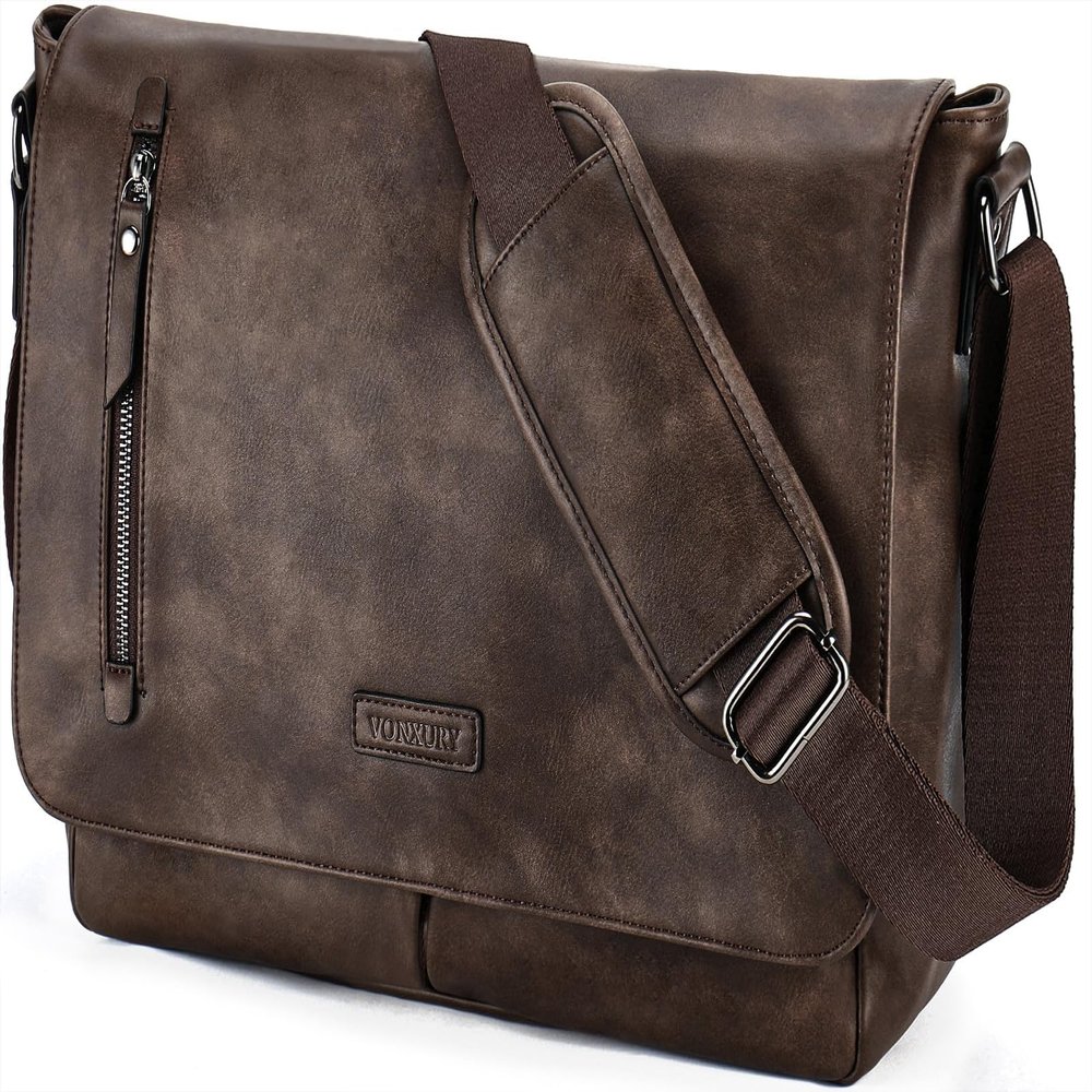 VX VONXURY Messenger Bag for Men, 14 Inch Laptop for Women,Small Canvas Leather Shoulder Bag for Work Bussiness