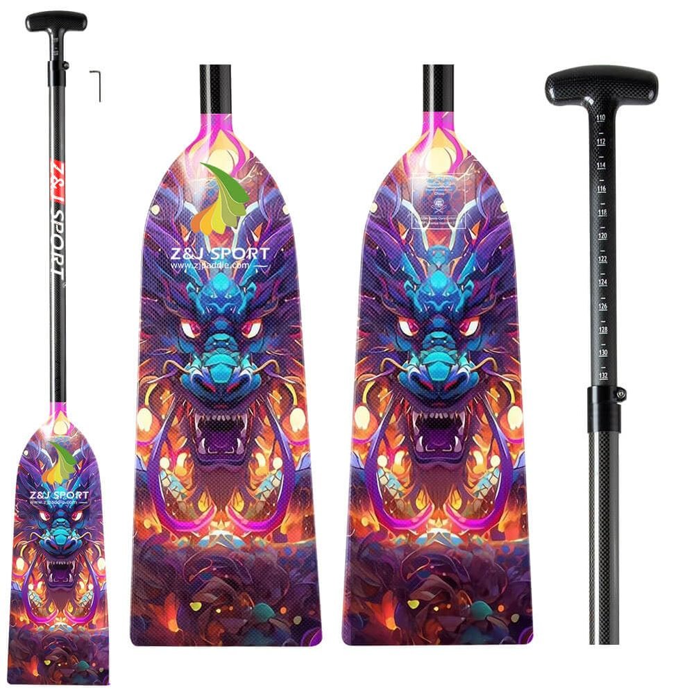 Z&J SPORT Adjustable Dragon Boat Paddle, IDBF Approved Carbon Fiber Paddle, Dragon Graphic Paddle with Adjuster for Dragon Boat Race with Adjustable T Handle (LON01)
