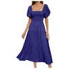 QXQYGRZ Womens 2024 High Waist Tiered Smocked Dresses Chiffon Puff Sleeve Dresses Square Neck Ruffle Maxi Formal Dress Blue view 1