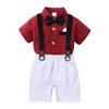 MYGBCPJS Boy Gentleman Outfits Set Toddler Baby 3pcs Stripe Short Sleeve Shirt + Bow Tie + Detachable Suspenders Shorts Suit view 1