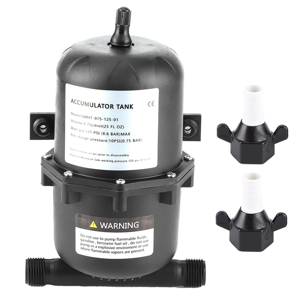 Klanata 0.75L 125PSI Waterproof Accumulator Tank, High Pressure Water Pump Flow Control System for Marine, RV, and Boat Applications