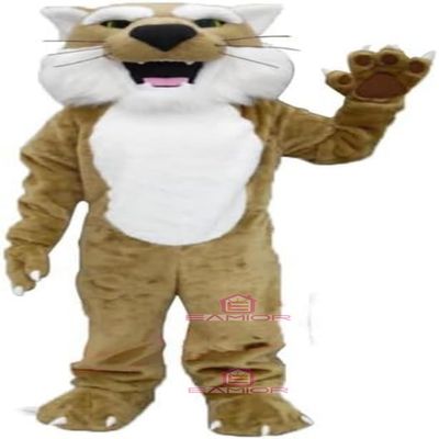 Brown Bobcat Mascot Costume with White Belly Adult Size for Men & Women with Built-in Fan Inside the Head