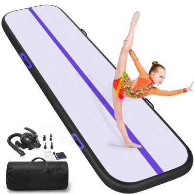 Air Tumble Track Mat, 20ft/16ft/13ft/10ft/6.6ft Inflatable Tumbling Track Mat for Gymnastics, 4/8in Thickness Gym Mats for Home Use/Training/Cheerleading/Yoga/Water with Electric Pump - Black & Violet