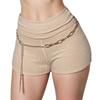 NUFIWI Women Knit Fold Over Shorts High Waist Slim Fit Stretchy Yoga Shorts Summer Casual Active Jogger Bottoms(Brown,Large) view 1