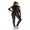 Women Wet Look Shiny Metallic Leather Bodysuit Jumpsuit One-piece Sleeveless Leotards Catsuit with gloves (S,Black) view 4