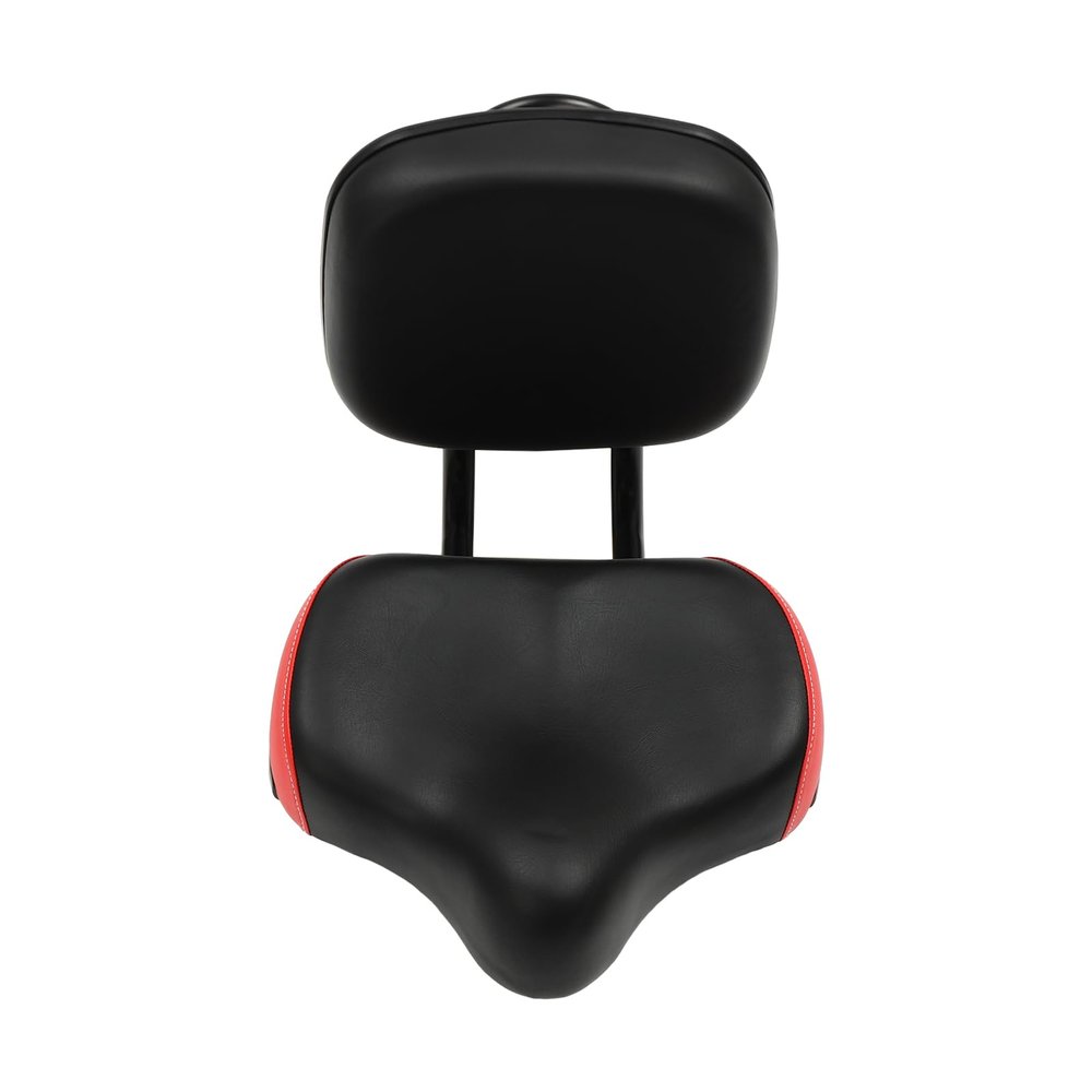 Bicycle Seat Cushion, Wide Soft Leather Cushion Liner with Adjustable Backrest Replacement, Comfortable, Replacement, Universal, Backrest Height Adjustable, Suitable for Bicycle, Tricycle (Black Red)