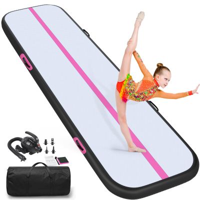 Air Tumble Track Mat, 13ft/10ft/16ft/20ft/6.6ft Inflatable Tumbling Track Mat for Gymnastics, 4/8in Thickness Gym Mats for Home Use/Training/Cheerleading/Yoga/Water with Electric Pump - Black & Pink