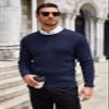 COOFANDY Men's Ribbed Crewneck Sweater Long Sleeve Slim Fit Knitted Pullover Sweater Navy Blue view 2