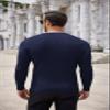 COOFANDY Men's Ribbed Crewneck Sweater Long Sleeve Slim Fit Knitted Pullover Sweater Navy Blue view 4