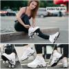 Roller Skates for Girls Double-Row Retractable Roller Shoes with Wheels Sneakers with Wheels Indoor Outdoor Roller Skating Shoes for Women (High Top White, US 7) view 2
