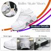 Roller Skates for Girls Double-Row Retractable Roller Shoes with Wheels Sneakers with Wheels Indoor Outdoor Roller Skating Shoes for Women (High Top White, US 7) view 3