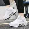 Roller Skates for Girls Double-Row Retractable Roller Shoes with Wheels Sneakers with Wheels Indoor Outdoor Roller Skating Shoes for Women (High Top White, US 7) view 4