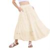 chouyatou Women's Lace Embroidery Eyelet Boho Skirt High Elastic Waisted Flowy Swing Midi Long Skirt (Large, Apricot)