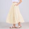 chouyatou Women's Lace Embroidery Eyelet Boho Skirt High Elastic Waisted Flowy Swing Midi Long Skirt (Large, Apricot) view 2