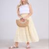 chouyatou Women's Lace Embroidery Eyelet Boho Skirt High Elastic Waisted Flowy Swing Midi Long Skirt (Large, Apricot) view 3