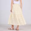 chouyatou Women's Lace Embroidery Eyelet Boho Skirt High Elastic Waisted Flowy Swing Midi Long Skirt (Large, Apricot) view 4