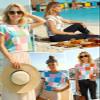 WIFFGO Womens Spring Crop Tops 2026 Summer Cap Short Sleeve Sweater Vest Loose Shirts Cute Trendy Top Vacation Outfits A-Pink view 2