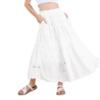 chouyatou Women's Lace Embroidery Eyelet Boho Skirt High Elastic Waisted Flowy Swing Midi Long Skirt (Medium, White)