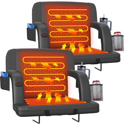 Suteck 2 pcs Dual-Sided Heated Stadium Seats for Bleachers with Back Support, 21" Portable Heated Bleacher Seat with Backrest, 3 Heat Levels, 5 Pockets  Ideal for Outdoor Stadiums and Events - Black