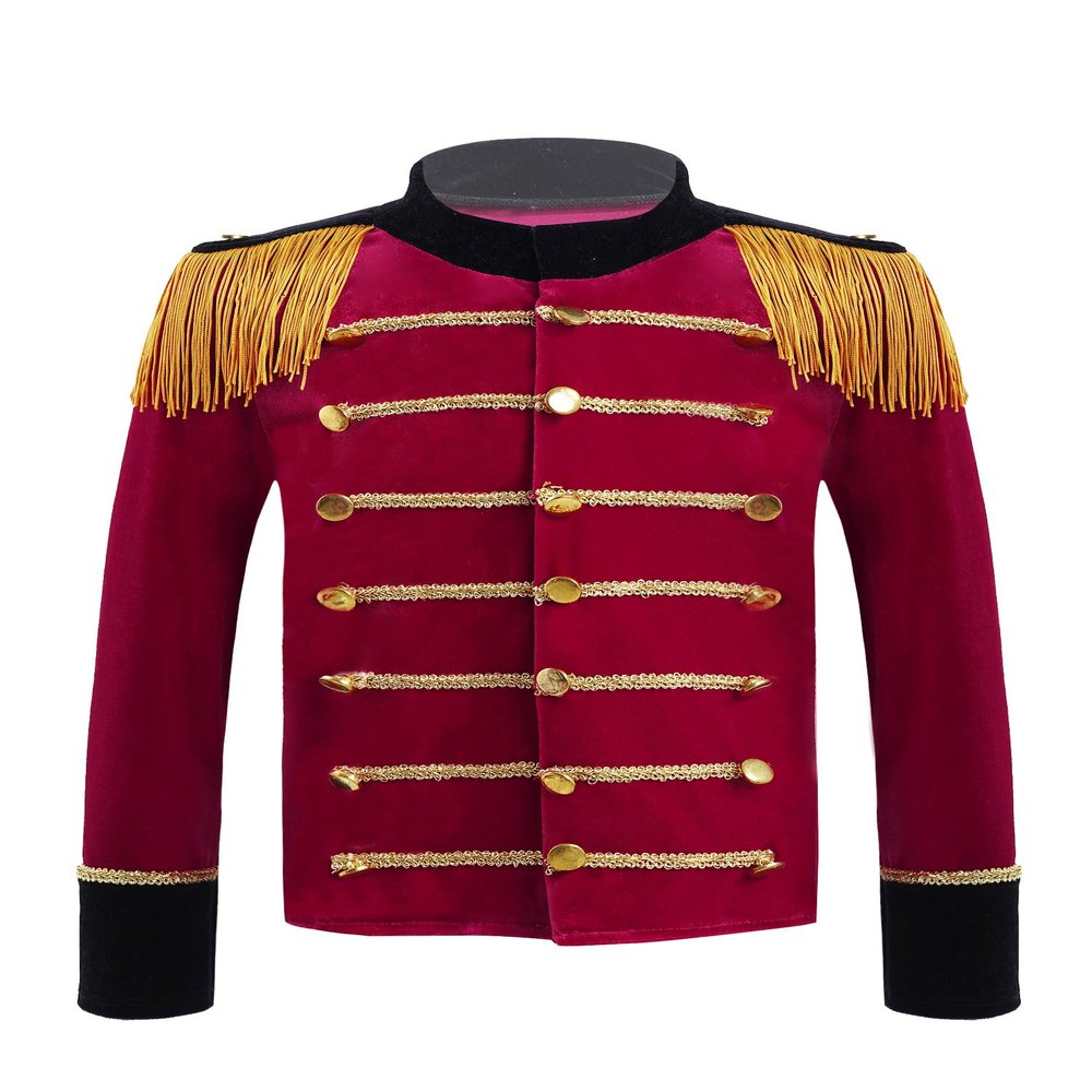 JEYPINMI Kids Boys Girls Drum and Trumpet Team Tassels Jacket Coat Marching Band Uniform Majorette Performance Tops Red 6 Years