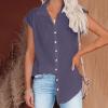 Womens Button Down Cotton Linen Shirts V Neck Roll Up Short Sleeve Blouses Loose Collared Shirt Casual Work Tops Purple 2X view 3