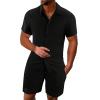 Mens 2 Piece Short Set Short Sleeve Hippie Button Down Hawaiian Shirts Drawstring Waist Shorts Casual Summer Beach Outfits Black