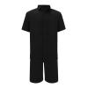 Mens 2 Piece Short Set Short Sleeve Hippie Button Down Hawaiian Shirts Drawstring Waist Shorts Casual Summer Beach Outfits Black view 3