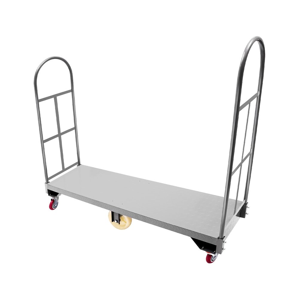 U-Boat Dolly 2000LB Capacity, 64x16 Inch Heavy Duty Platform Truck with 6 Wheels & Removable Side Rails, Industrial Utility Cart for Warehouse Warehouse Loading Dock Moving, Gray Steel Hand Truck