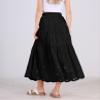 chouyatou Women's Lace Embroidery Eyelet Boho Skirt High Elastic Waisted Flowy Swing Midi Long Skirt (Small, Black) view 3