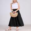 chouyatou Women's Lace Embroidery Eyelet Boho Skirt High Elastic Waisted Flowy Swing Midi Long Skirt (Small, Black) view 4