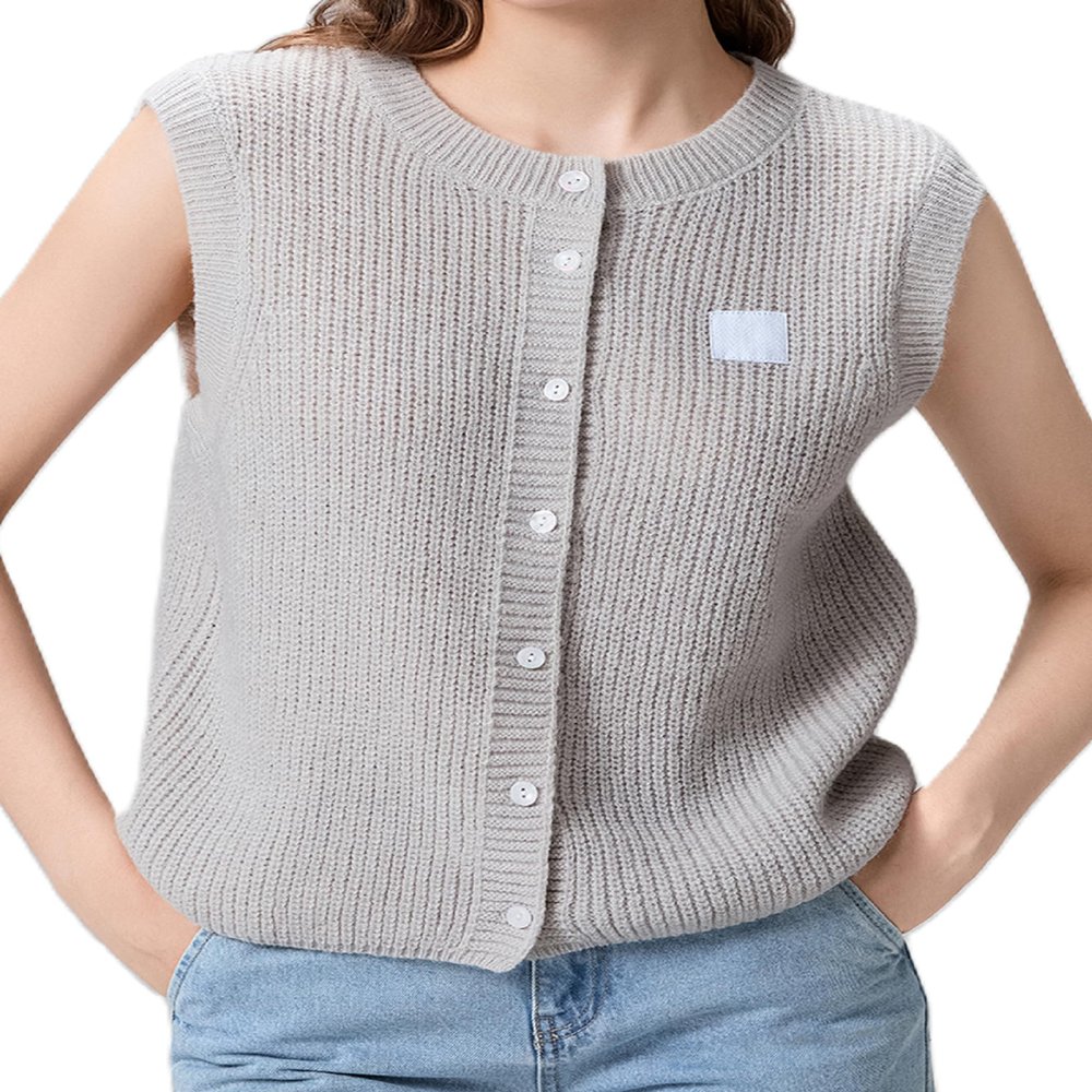 Women Chunky Button Sweater Vest Sleeveless Round Neck Ribbed Knit Tank Top Y2k Knitted Cardigan Vest Shirt(Basic Grey,S)
