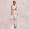 Pluto & Fox Women 2 Piece Pleated Beach Vacation Outfits Casual Sleeveless Crop Tops High Waisted Maxi Skirt Sets(C4,Medium) view 4