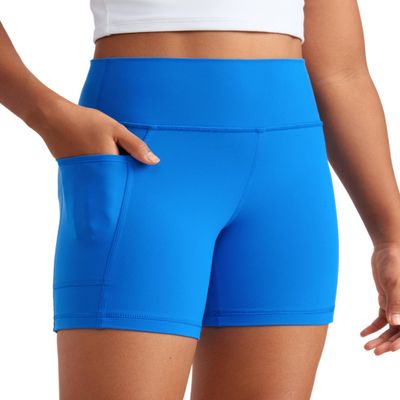CRZ YOGA Girls Butterluxe Athletic Biker Shorts with Pockets - Dance Yoga Casual High Waist Kids Teen Summer Sparkle Blue Medium