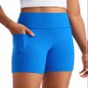 CRZ YOGA Girls Butterluxe Athletic Biker Shorts with Pockets - Dance Yoga Casual High Waist Kids Teen Summer Sparkle Blue Medium view 1