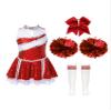Hularka Kids Girls Cheer Leader Costume Cheerleading Outfits Sequins Dance Dress with Pom Poms Headwear Socks A Red 13-14 Years view 3