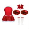 Hularka Kids Girls Cheer Leader Costume Cheerleading Outfits Sequins Dance Dress with Pom Poms Headwear Socks A Red 13-14 Years view 4