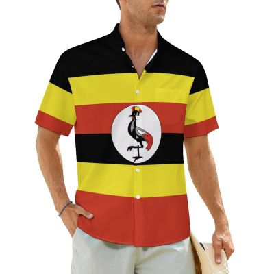Adugen Origei Hawaiian Shirt Uganda Flag Short Sleeve Shirts Men Print Short Sleeve Shirts Men Plus Size 2XL