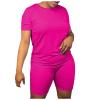 Nisdediwo Athletic Shirts For Womens Two Piece Summer Plus Size Round Neck T-Shirt Tops Biker Shorts Gym Workout Tracksuit, 5X-Large, 01-hot Pink view 1