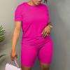 Nisdediwo Athletic Shirts For Womens Two Piece Summer Plus Size Round Neck T-Shirt Tops Biker Shorts Gym Workout Tracksuit, 5X-Large, 01-hot Pink view 2