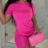 Nisdediwo Athletic Shirts For Womens Two Piece Summer Plus Size Round Neck T-Shirt Tops Biker Shorts Gym Workout Tracksuit, 5X-Large, 01-hot Pink view 3