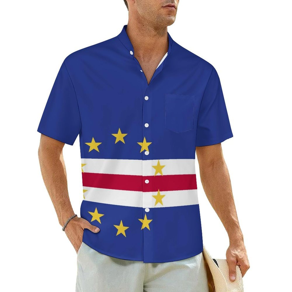 Adugen Origei Hawaiian Shirt Cape Verde Flag 90s Button Up Shirts for Men Casual Short Sleeve Shirt Retro S