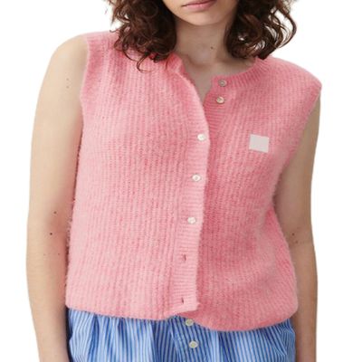 Women Chunky Button Sweater Vest Sleeveless Round Neck Ribbed Knit Tank Top Y2k Knitted Cardigan Vest Shirt(Basic Pink,S)