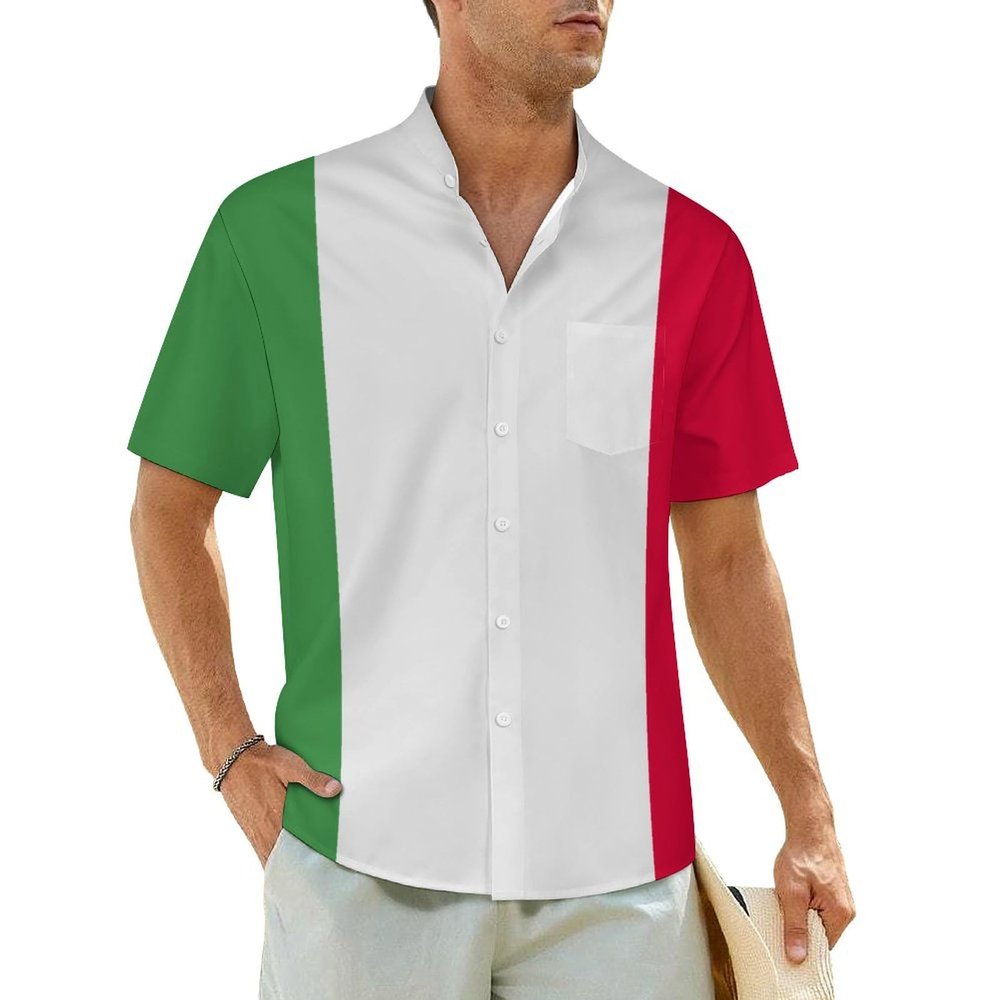 Adugen Origei Hawaiian Shirt Italian Flag 90s Button Up Shirts for Men Casual Short Sleeve Shirt Retro 3XL