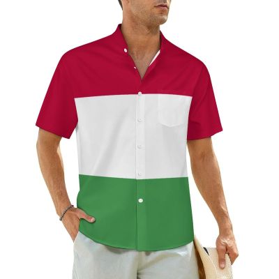 Adugen Origei Hawaiian Shirt Hungary Flag Short Sleeve Shirts Men Print Short Sleeve Shirts Men Plus Size S