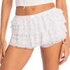 Women Ruffle Lace Shorts Bloomers Summer Casual Layered Tiered Pleated Slim Fit Floral Lace Trim Shorts(White,Medium) view 1