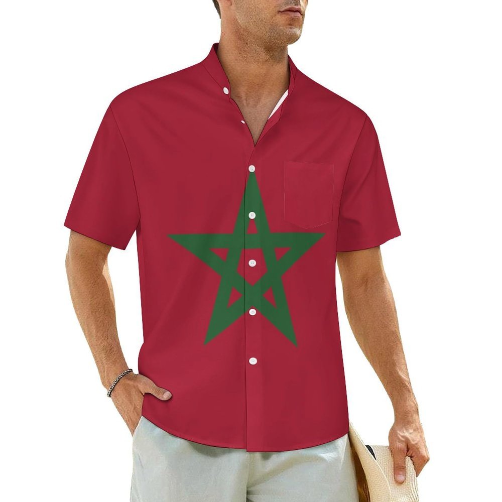 Adugen Origei Hawaiian Shirt Morocco Flag Short Sleeve Shirts Men Print Short Sleeve Shirts Men Plus Size L
